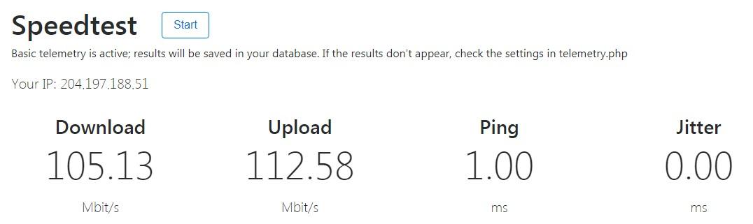 Speed test results